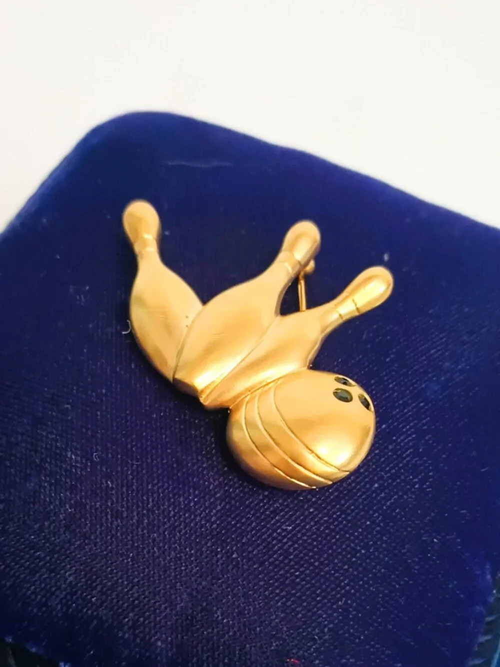 Vintage Bowling Pins & Ball Brooch Gold Tone Pin